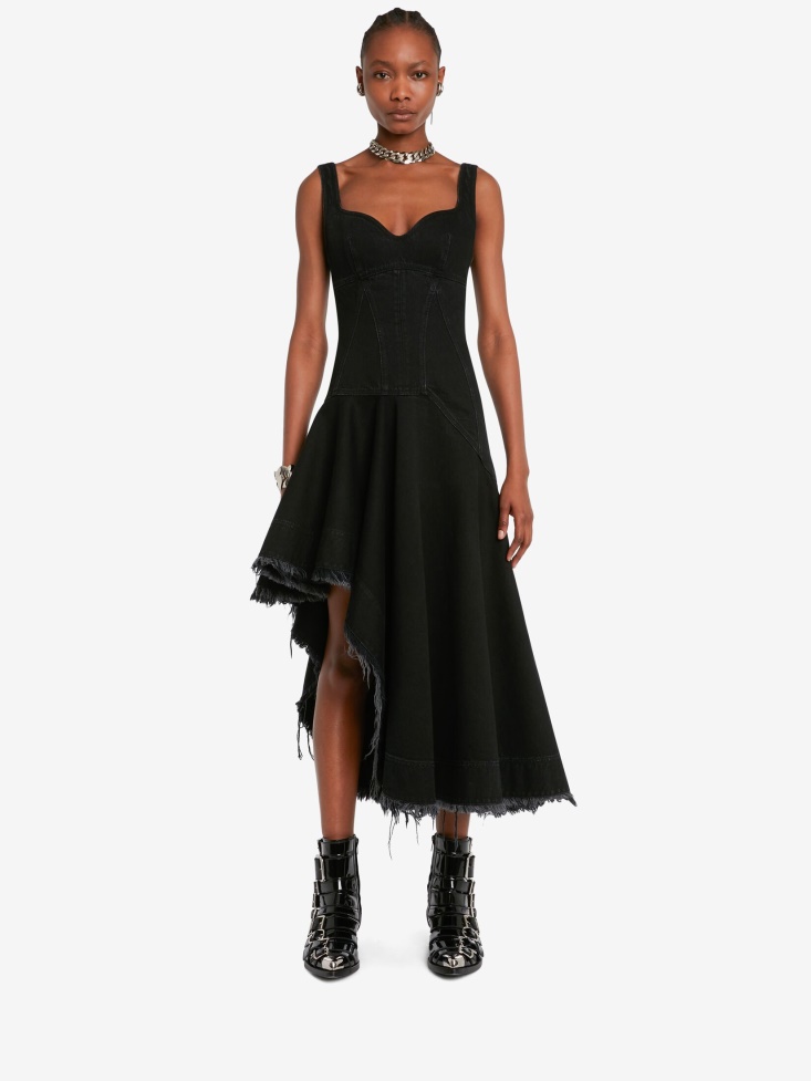 Black Fashion Alexander McQueen Women's Asymmetric Denim Dress