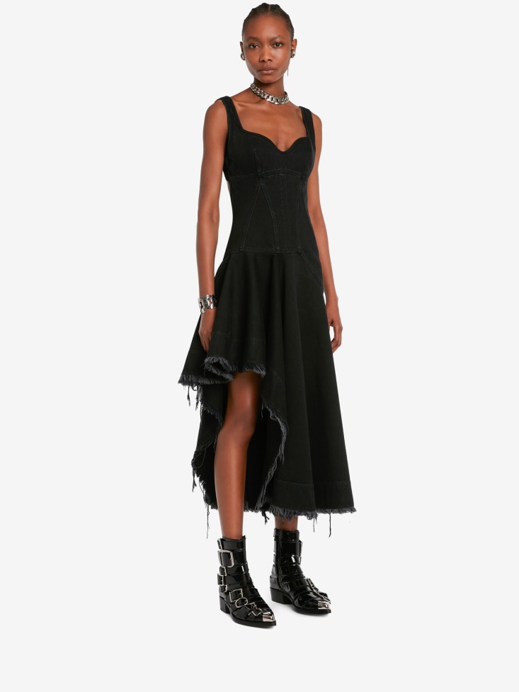 Black Fashion Alexander McQueen Women's Asymmetric Denim Dress