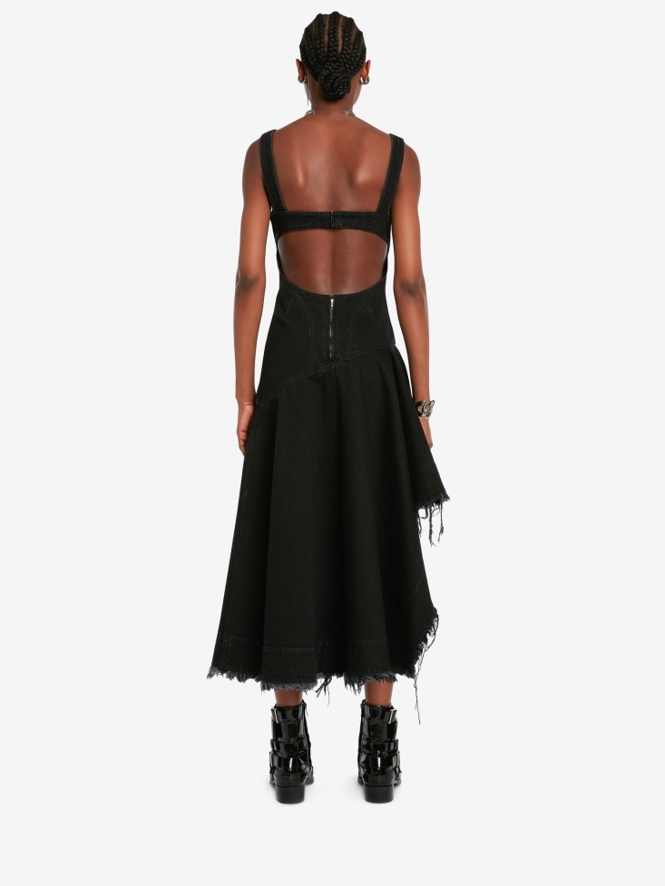 Black Fashion Alexander McQueen Women's Asymmetric Denim Dress