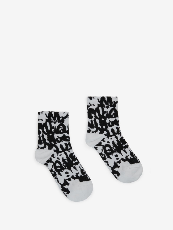 Fashion Alexander McQueen Women's in Graffiti Socks White/Black