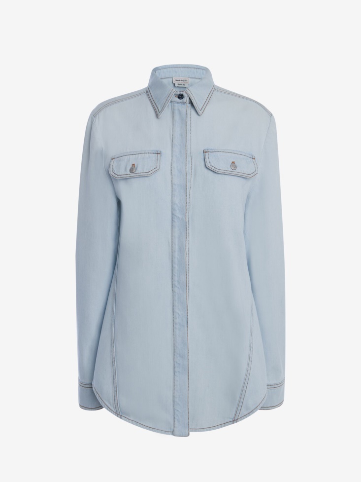 Light Blue Women's Denim Shirt Fashion Alexander McQueen