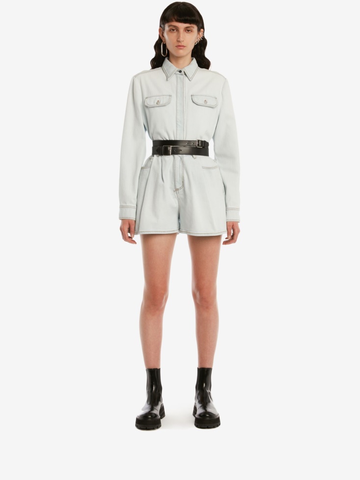Light Blue Women's Denim Shirt Fashion Alexander McQueen