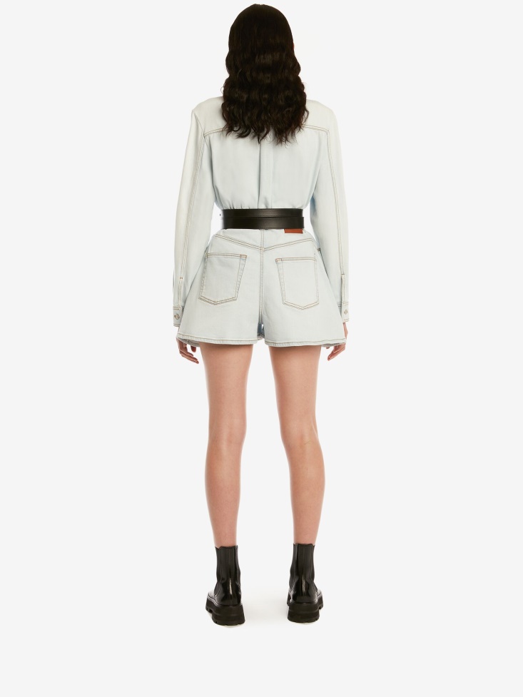 Light Blue Women's Denim Shirt Fashion Alexander McQueen