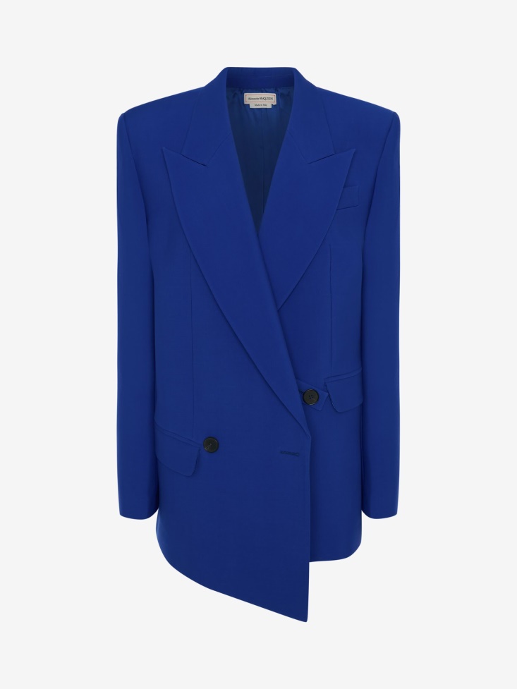 Electric Blue Fashion Alexander McQueen Women's Double-Breasted Wool Boxy Jacket