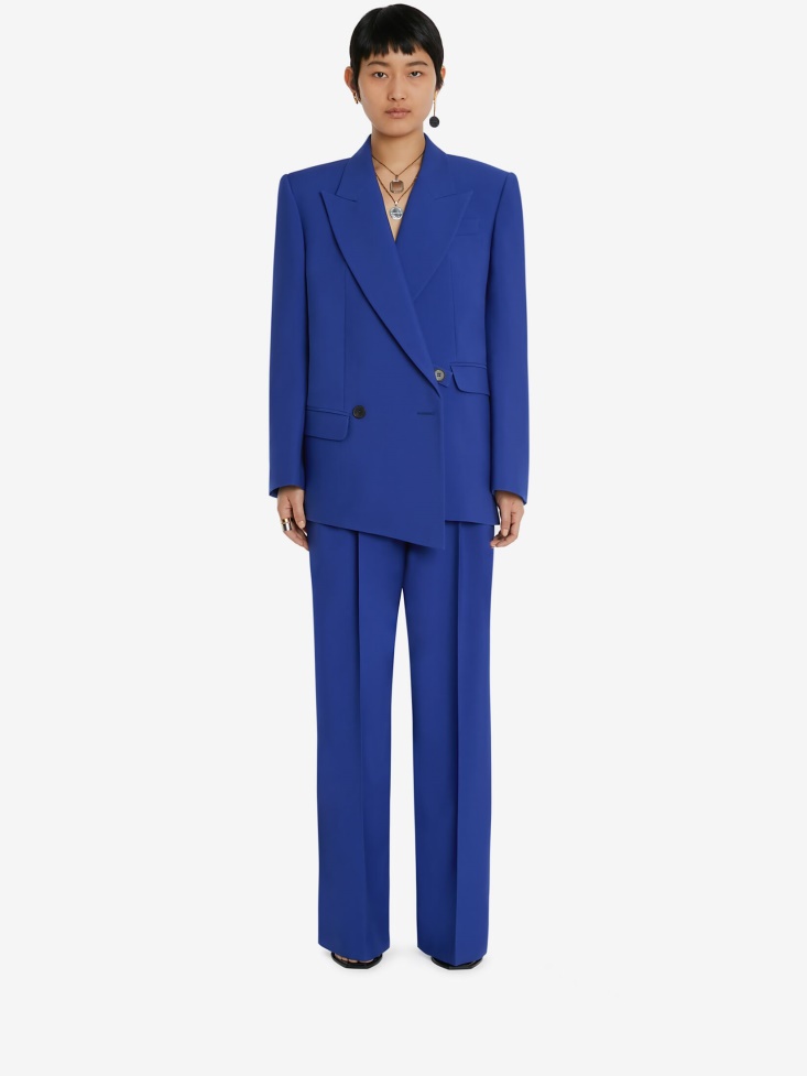 Electric Blue Fashion Alexander McQueen Women's Double-Breasted Wool Boxy Jacket