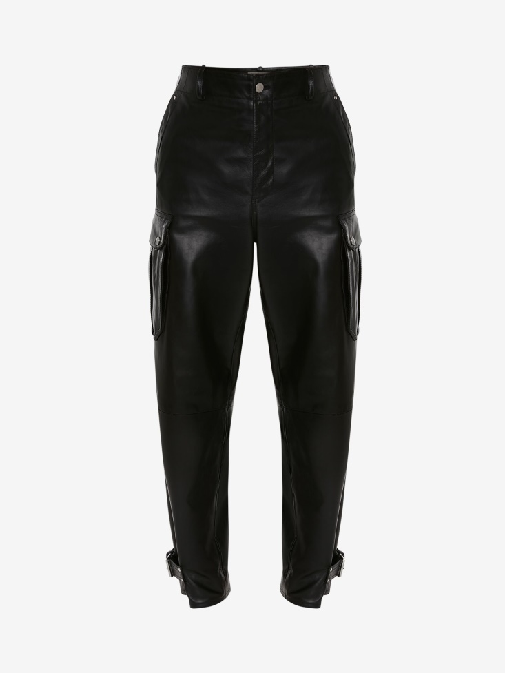 Fashion Alexander McQueen Men's Leather Cargo Trousers Black